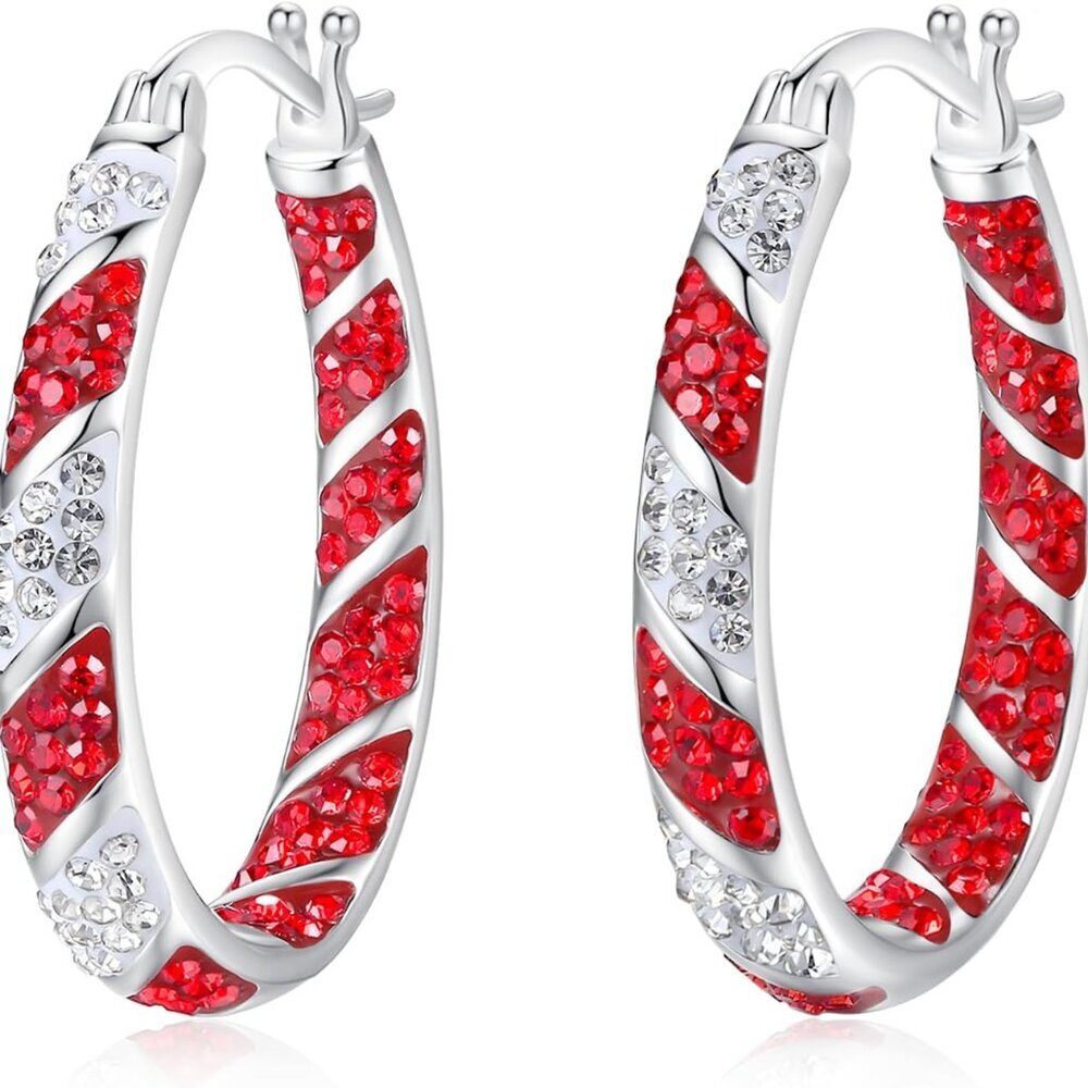 Crystal Hoop Earrings for Women, Sparkly Earrings Inside Out Oval Hoop Earrings